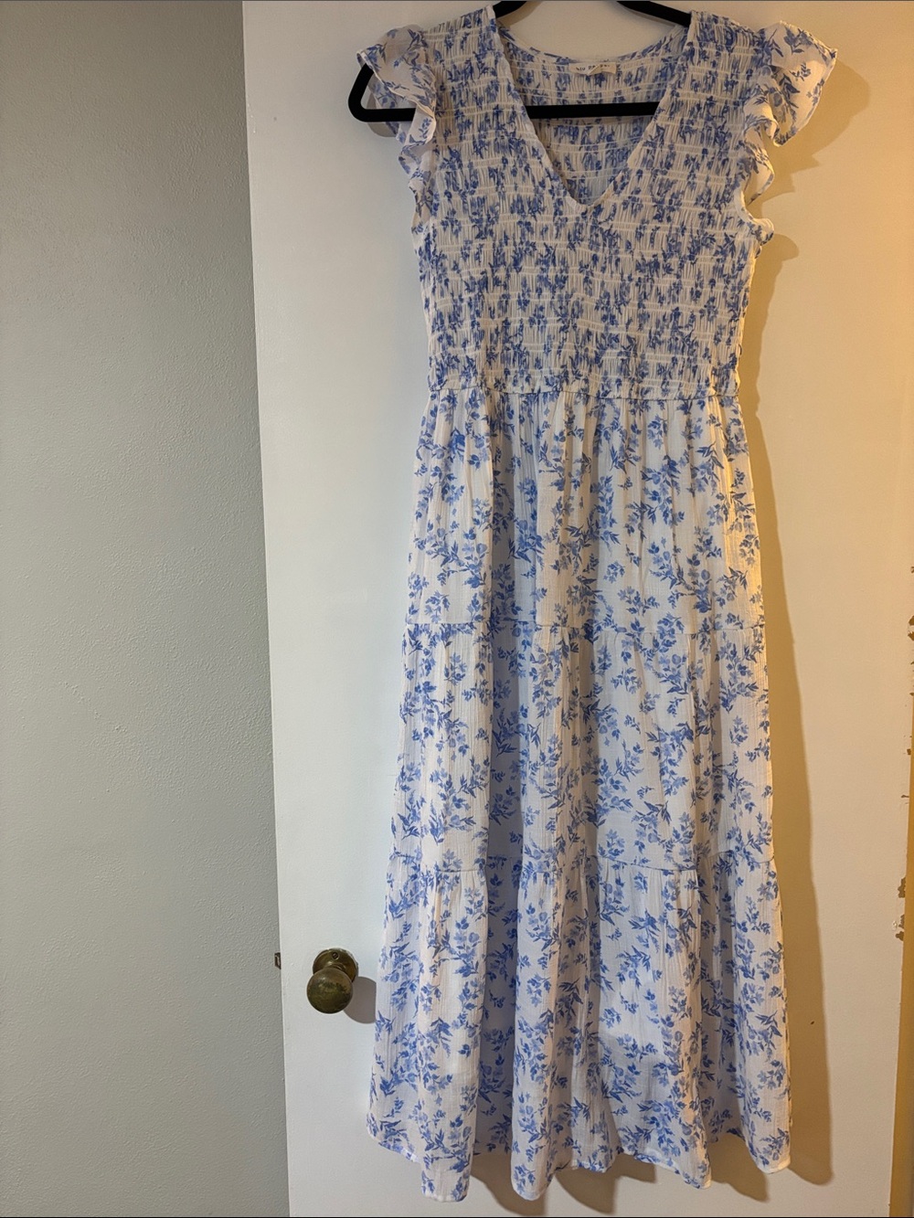 Blu Pepper White Maxi Dress with Blue Floral Print